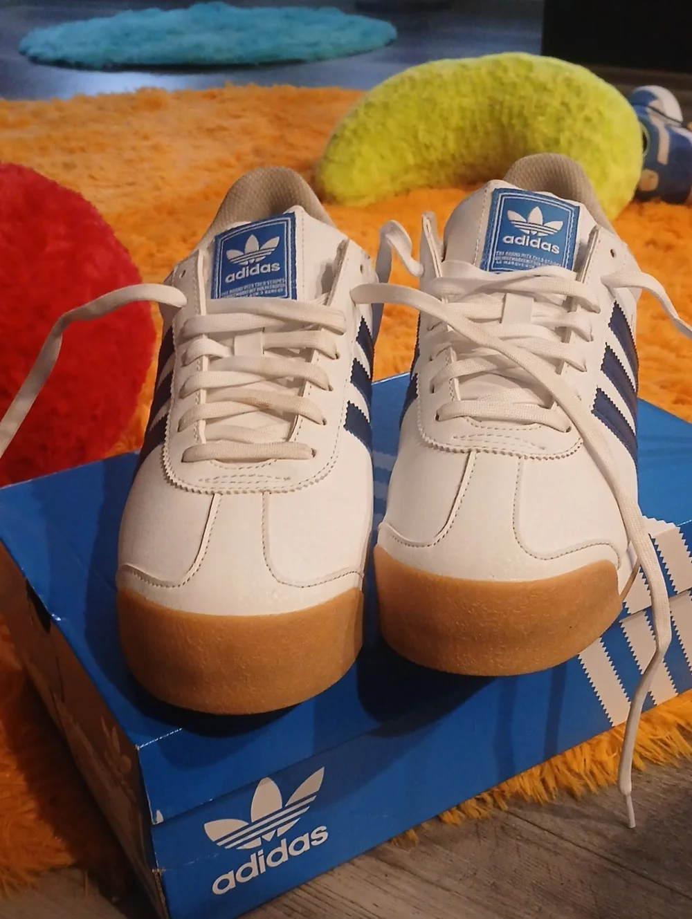 adidas MenWhite and Blue Gazelle-Style Sneakers